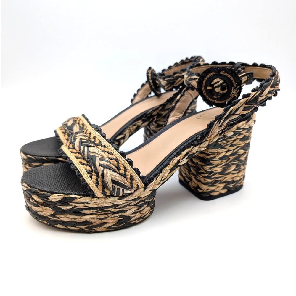 Sam Edelman Iliana Wedge Sandal Women's Black/Natural Raffia Size US10M EU41